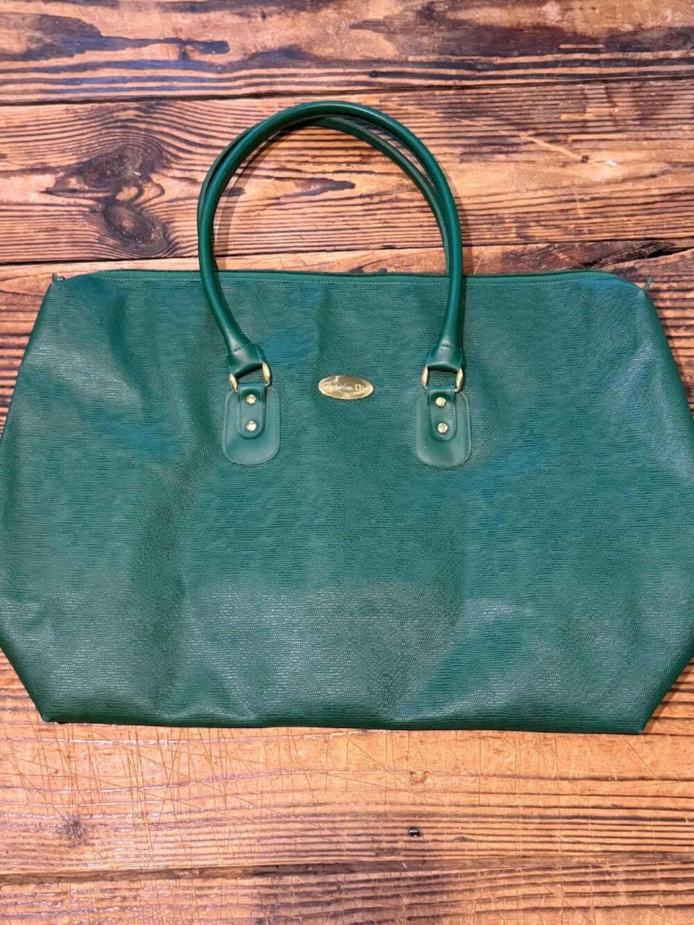 CHRISTIAN DIOR Perfumes Vintage Emerald Green PVC Large Green Travel Bag 16x24